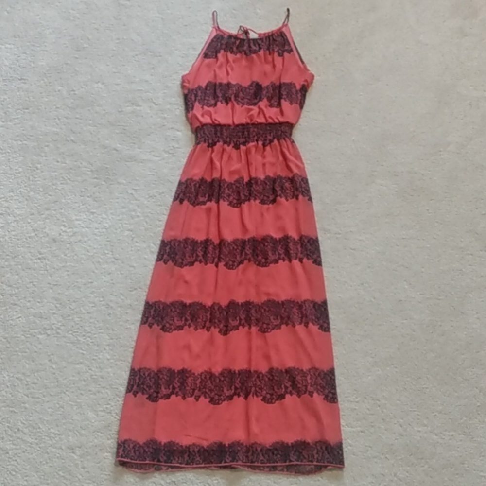 Enfocus Studio Lace Pattern Peach Maxi Dress